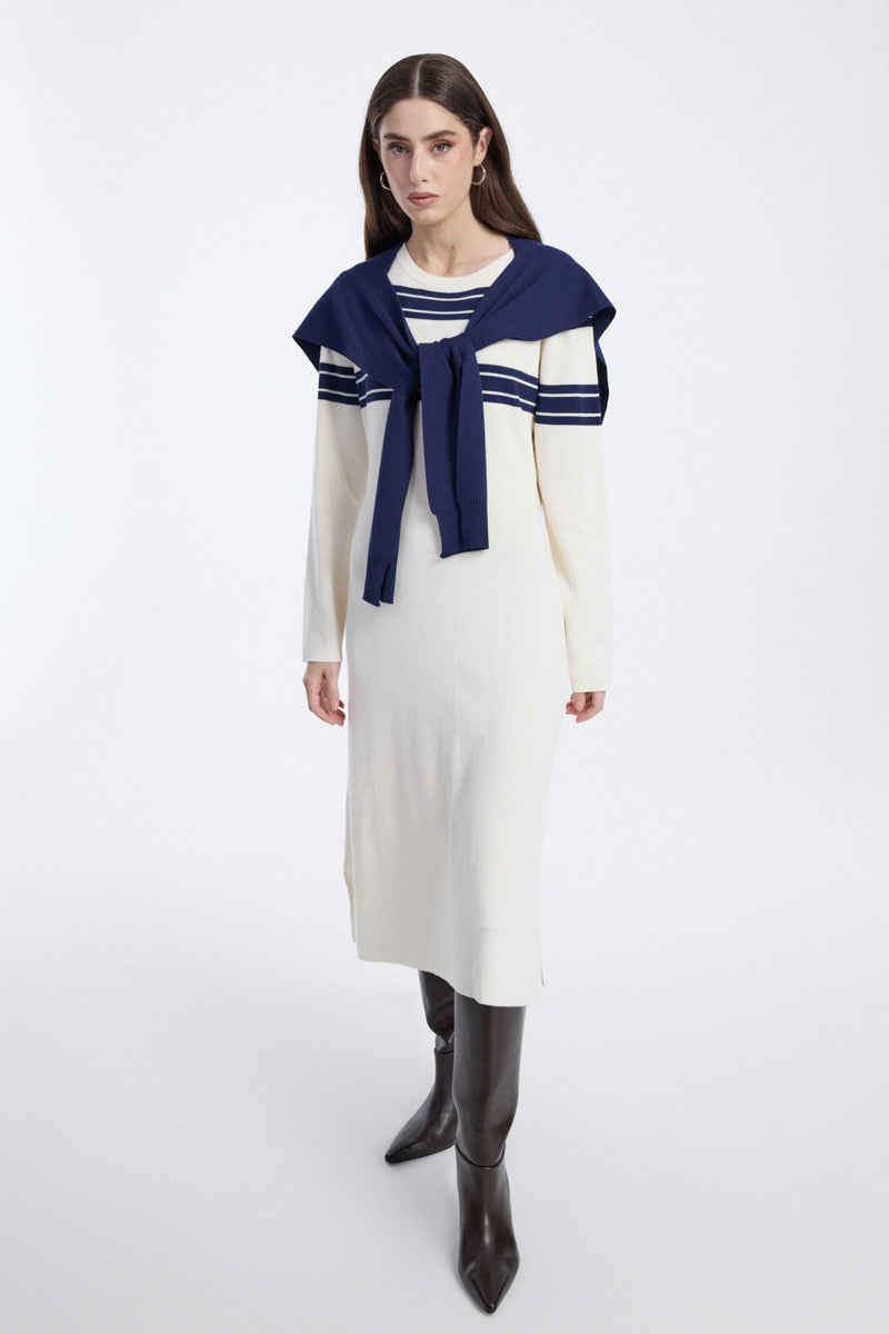 Load video: Knit Longline Dress with Striped Detail