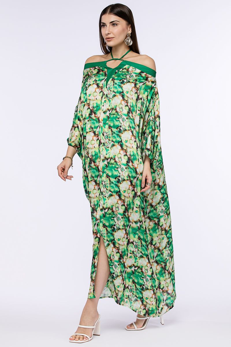 فستان مطبع بأكتاف مكشوفة