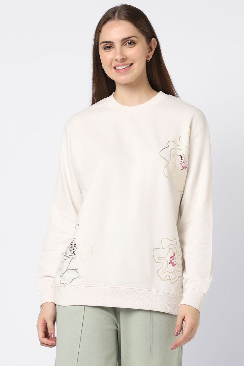 sweatshirt with floral prints and sequin
