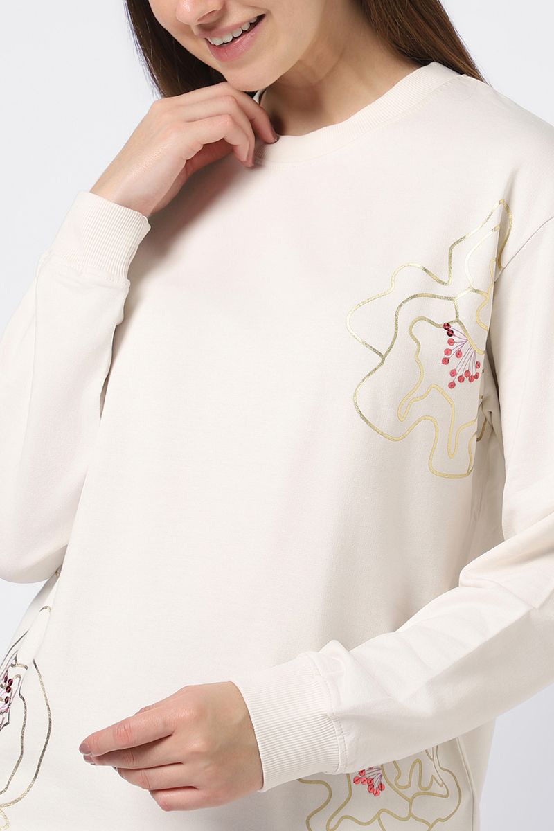 sweatshirt with floral prints and sequin