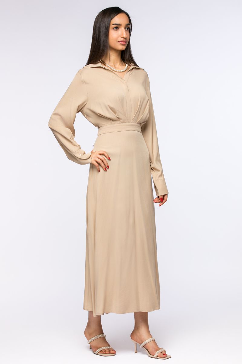 long dress with ruched waist