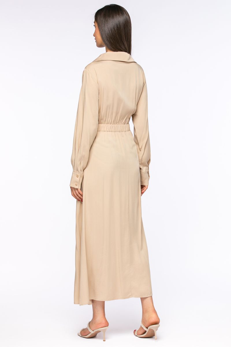 long dress with ruched waist