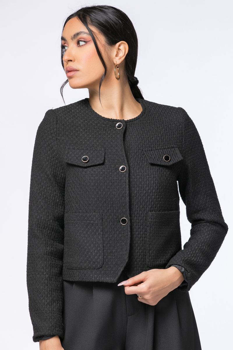 tuede jacket with buttons