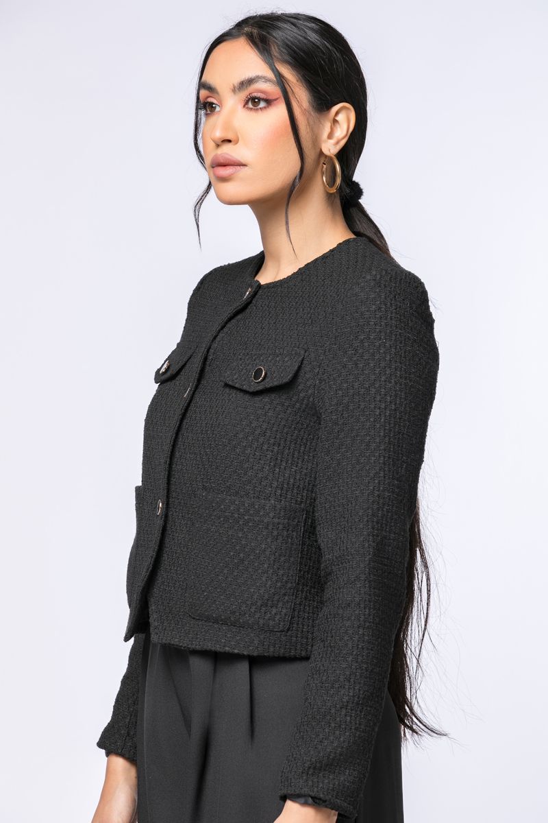 tuede jacket with buttons