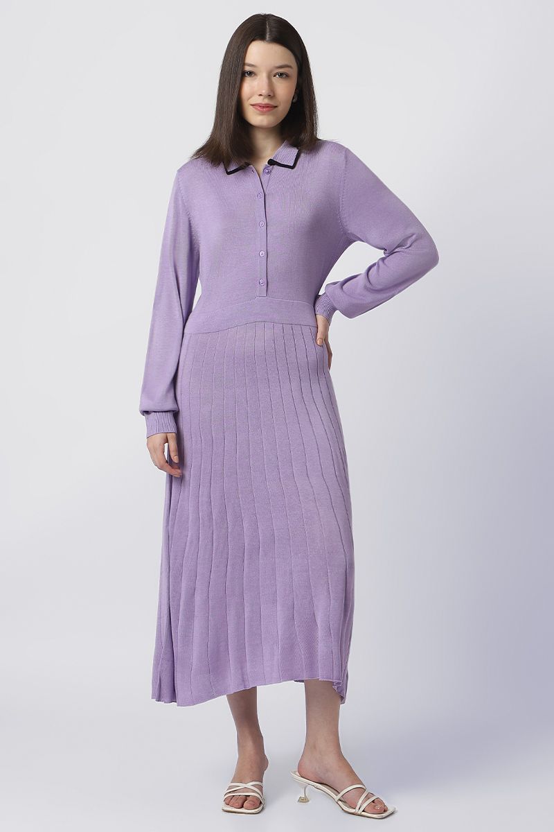 فستان صوف نقشة مضلعة