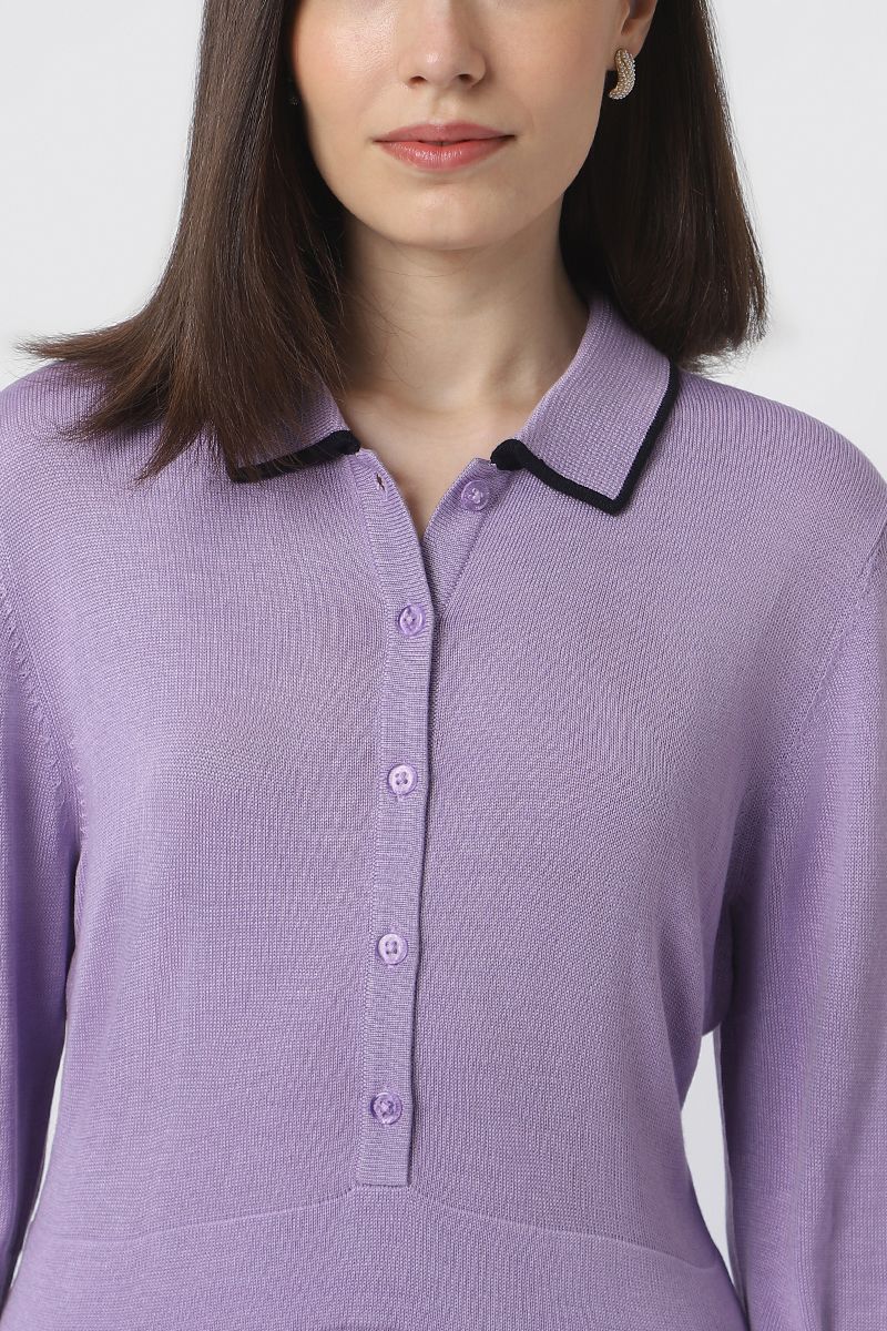 فستان صوف نقشة مضلعة