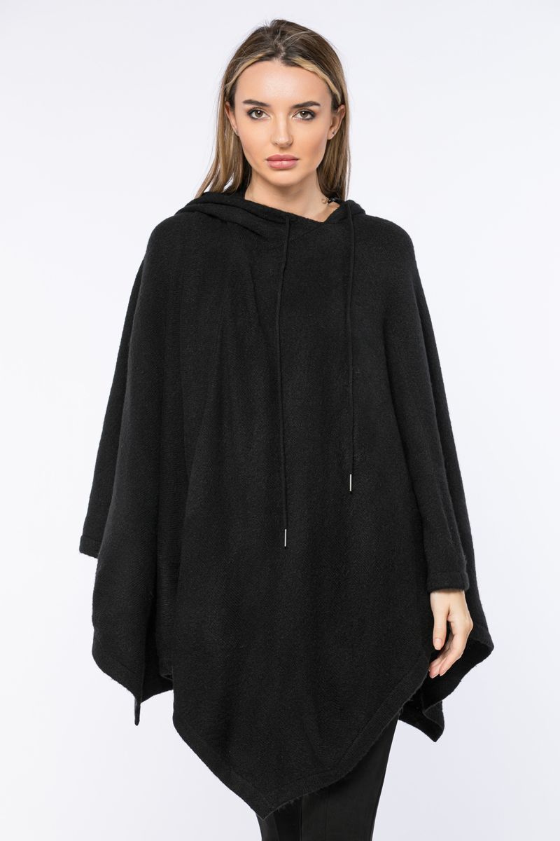 knitted poncho with hoodie