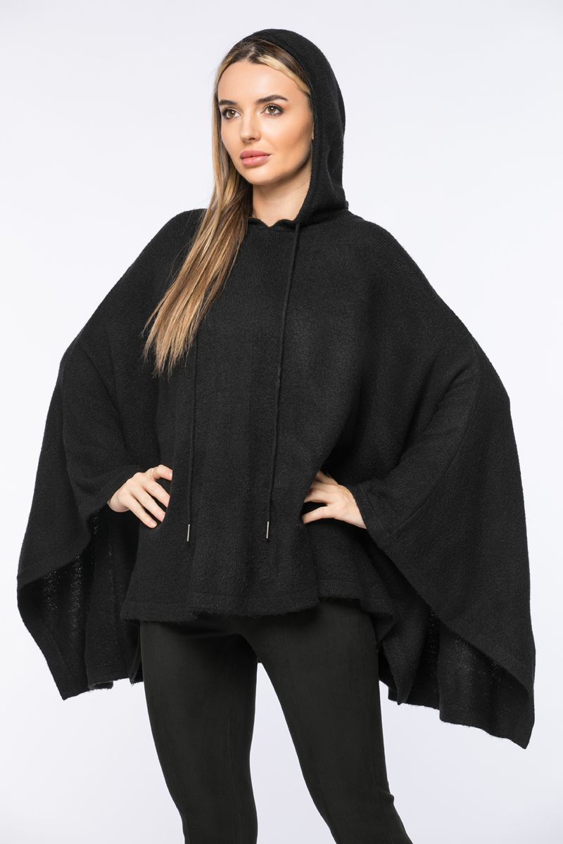 knitted poncho with hoodie
