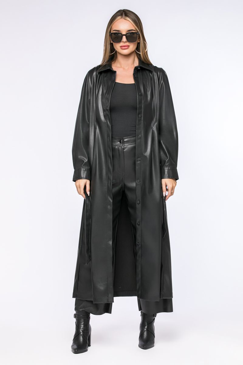 longline faux leather shirt