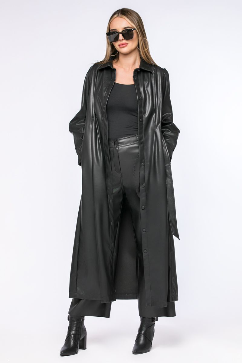 longline faux leather shirt