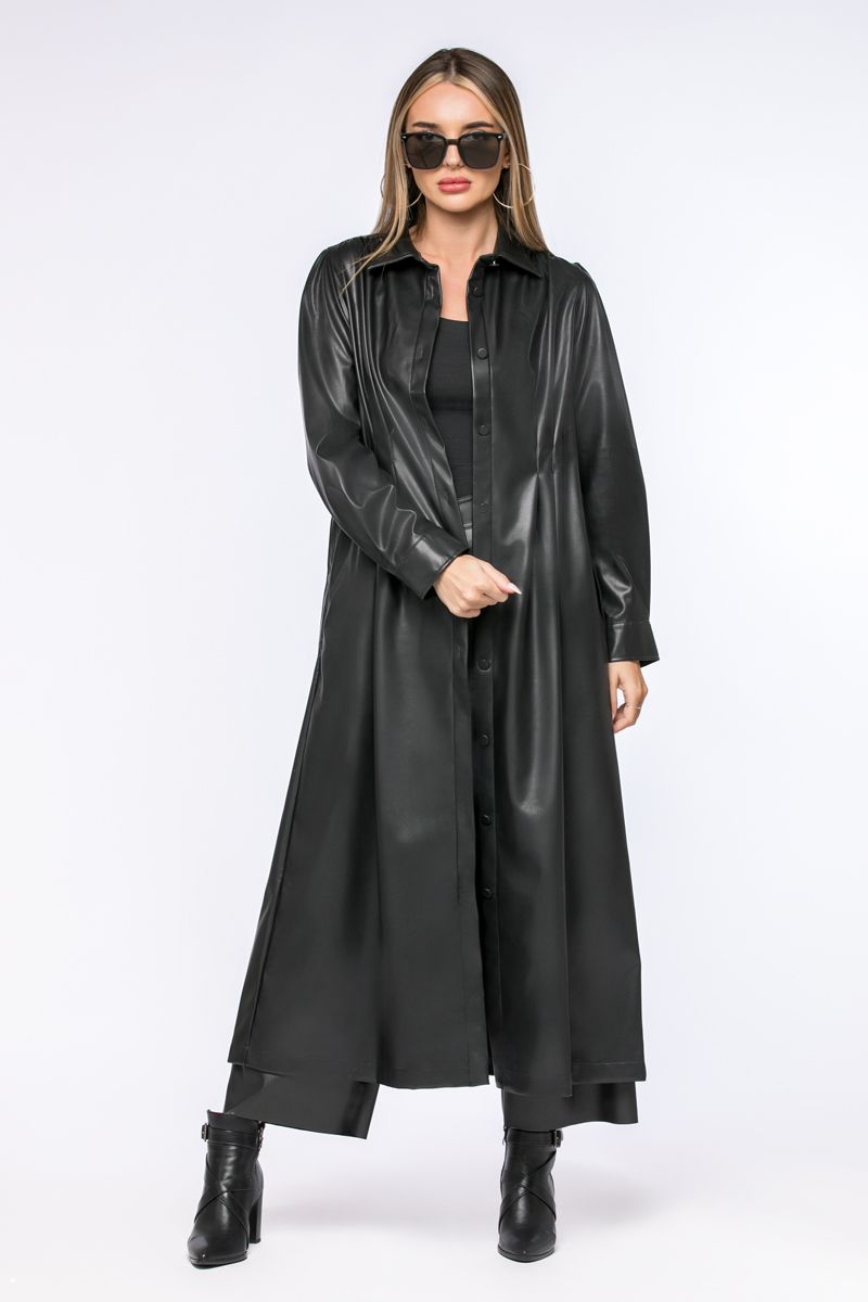 longline faux leather shirt