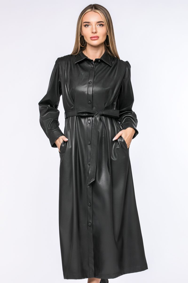 longline faux leather shirt