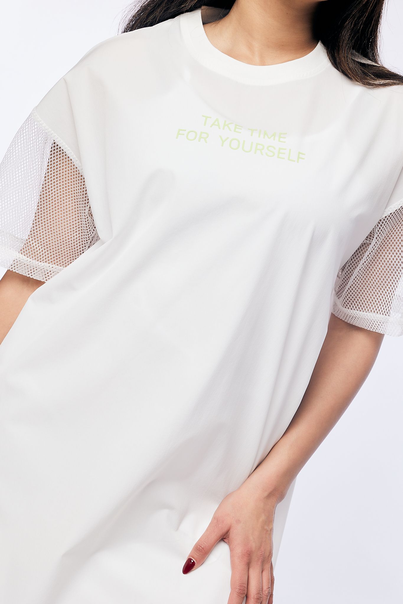 dress with print and mesh sleeves