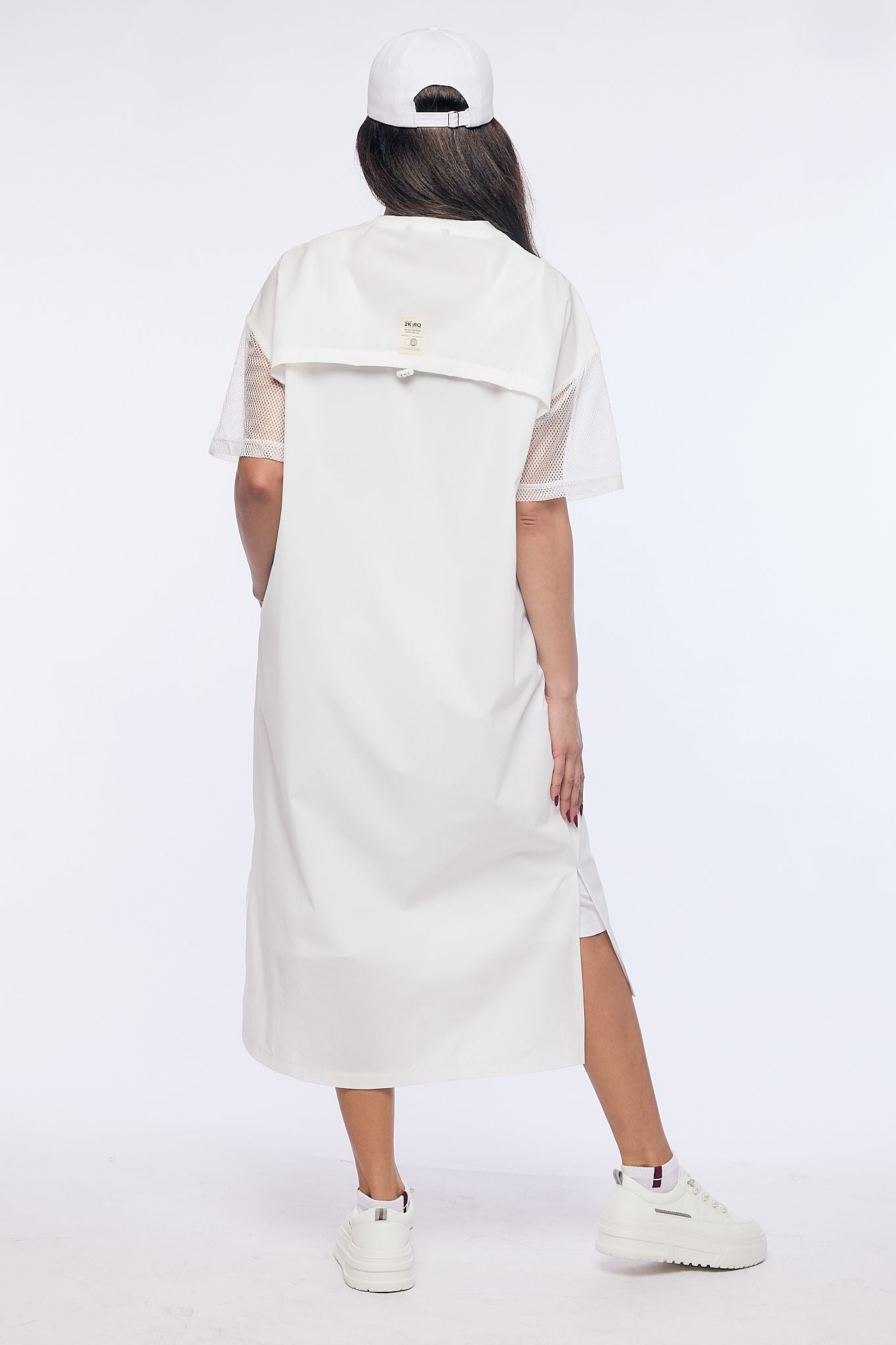 dress with print and mesh sleeves