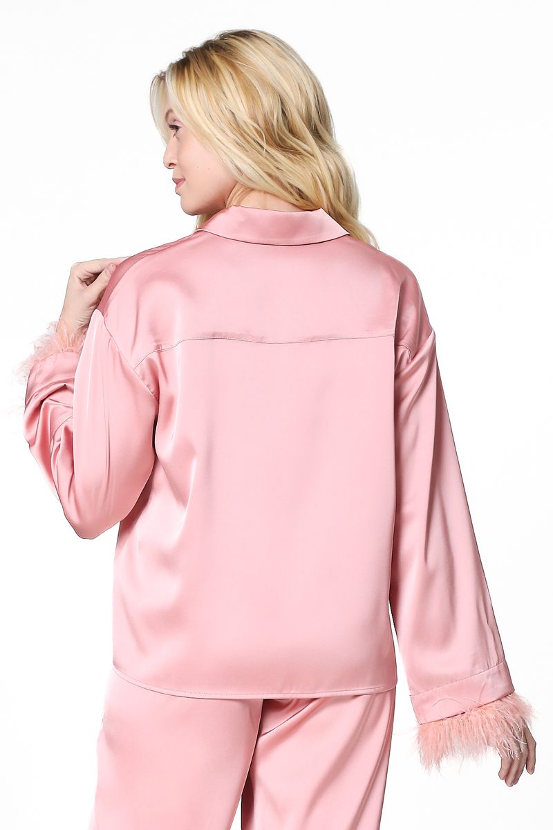 satin shirt with feathers
