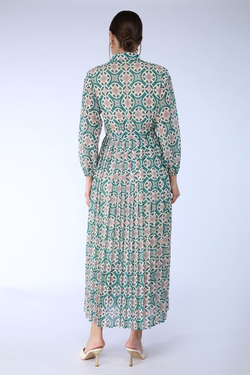 printed maxi dress with pleats