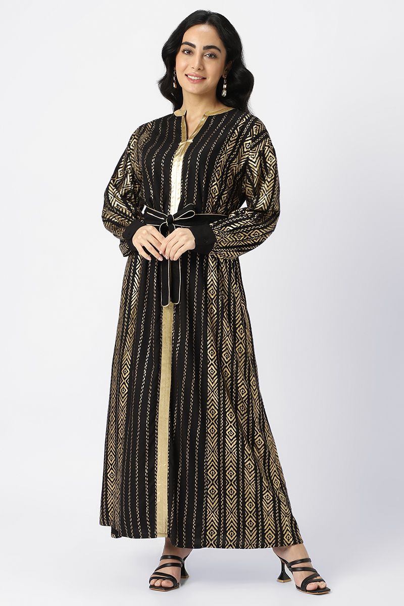 Jalabiya with golden printed pattern