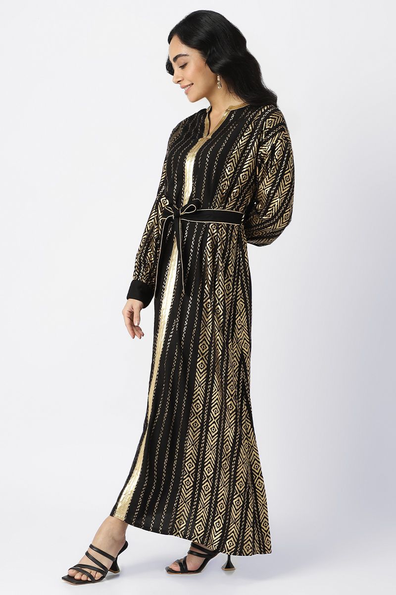 Jalabiya with golden printed pattern