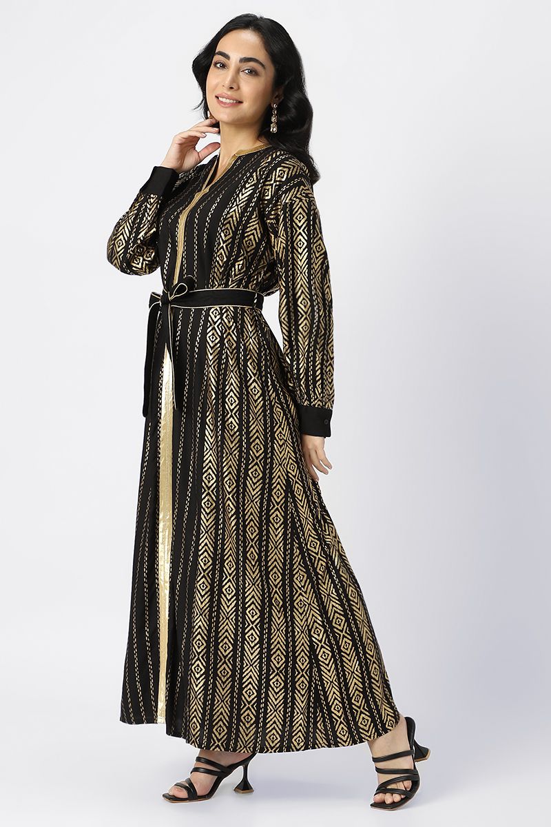 Jalabiya with golden printed pattern