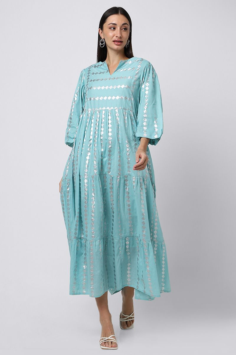 jallabiya with metallic printed pattern