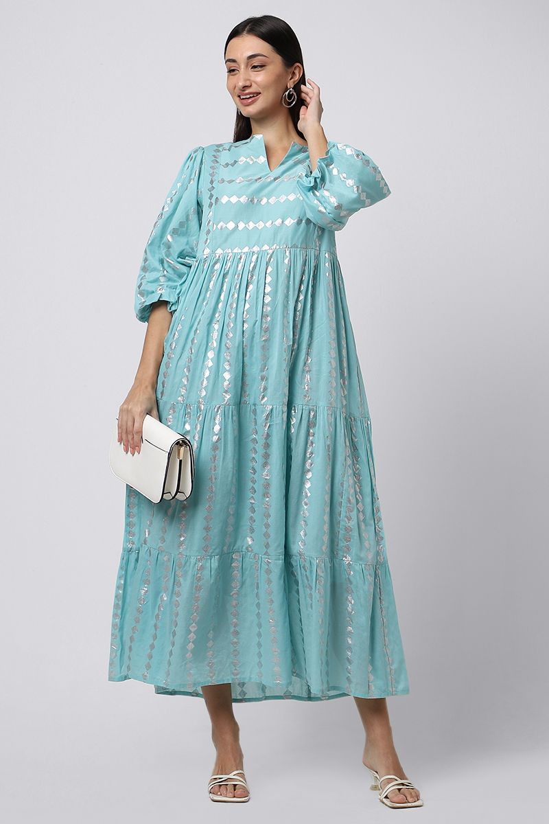 jallabiya with metallic printed pattern