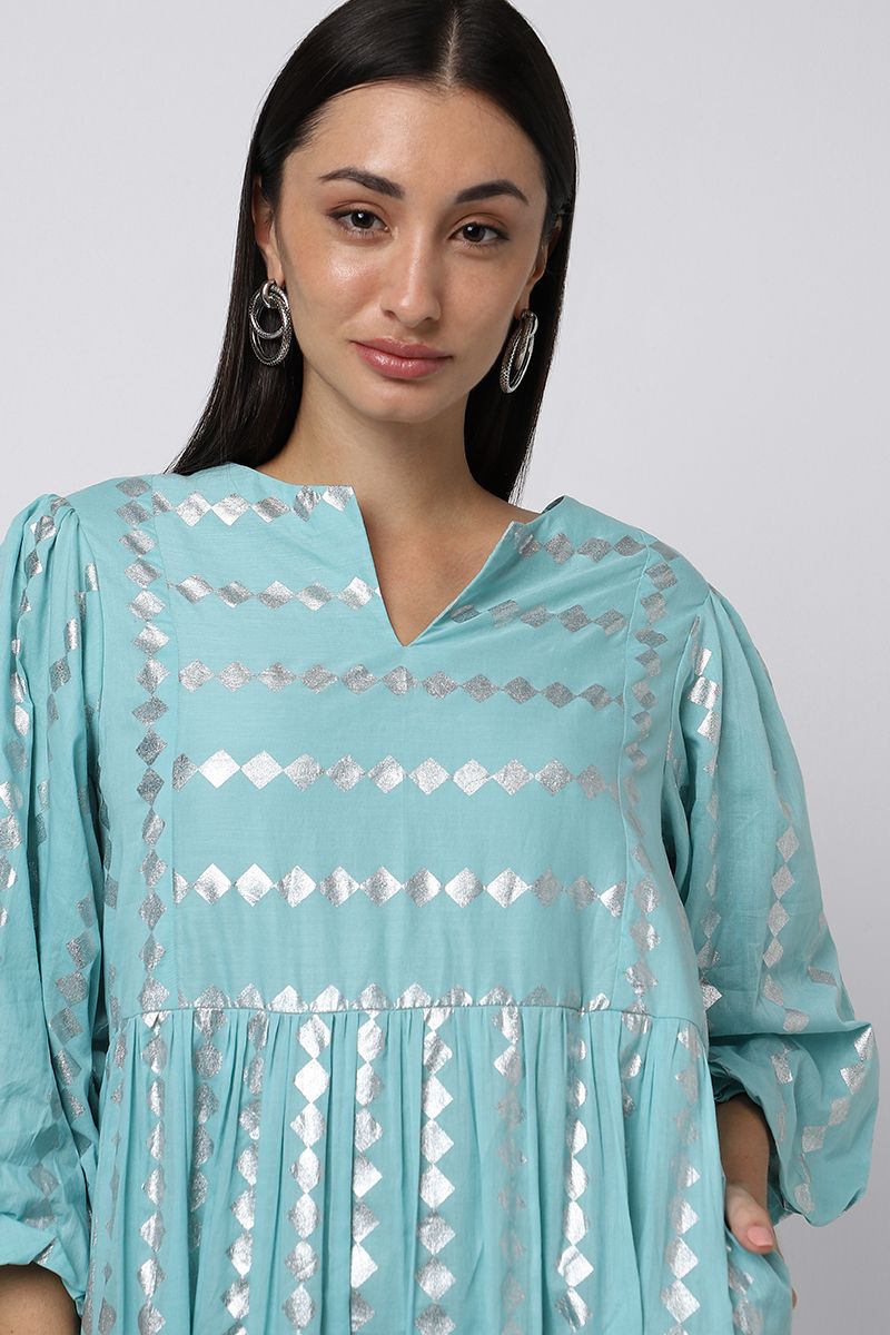 jallabiya with metallic printed pattern