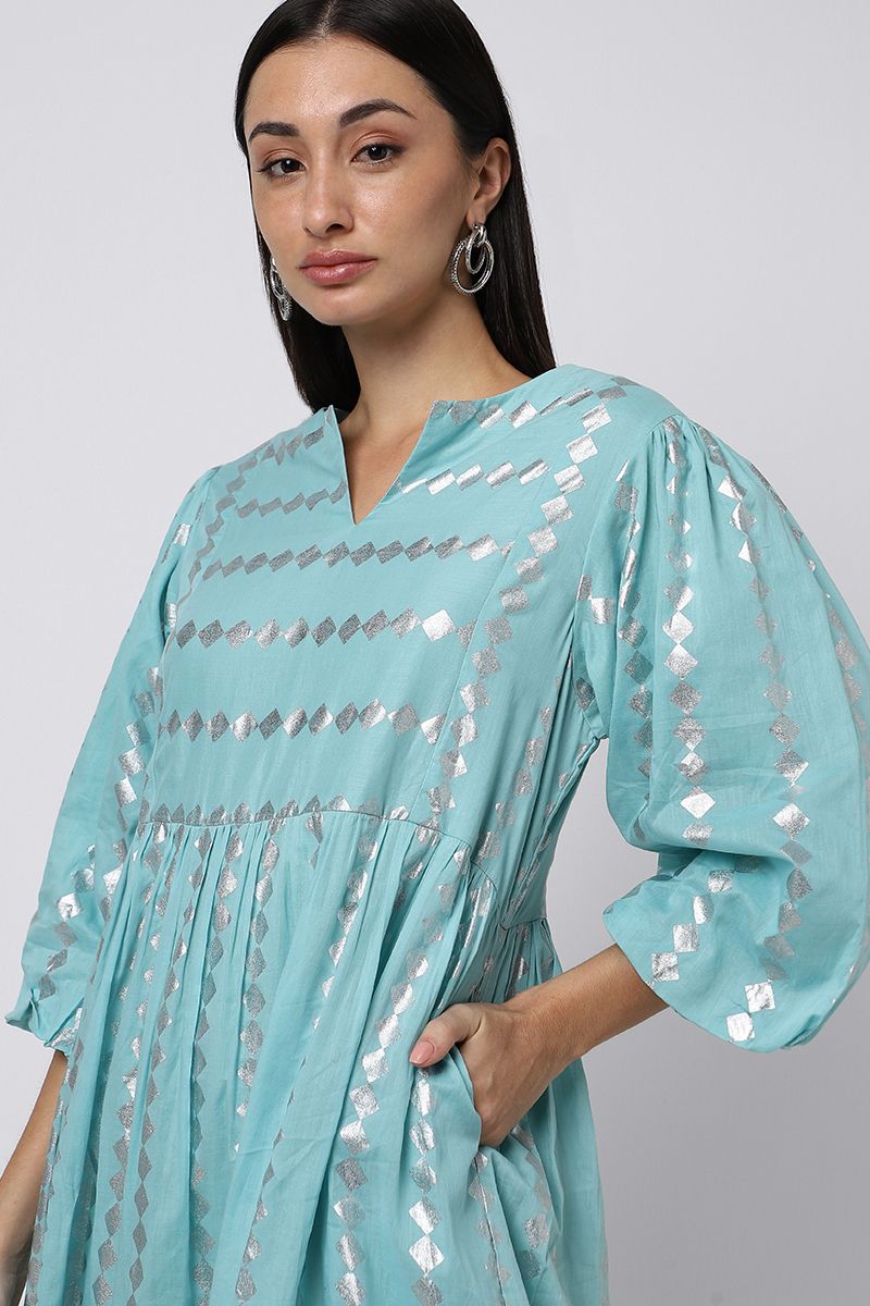 jallabiya with metallic printed pattern