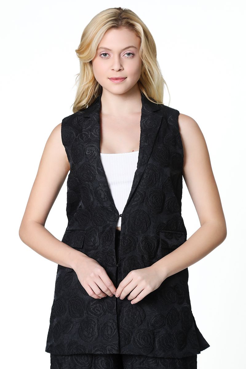 blazer vest with floral texture
