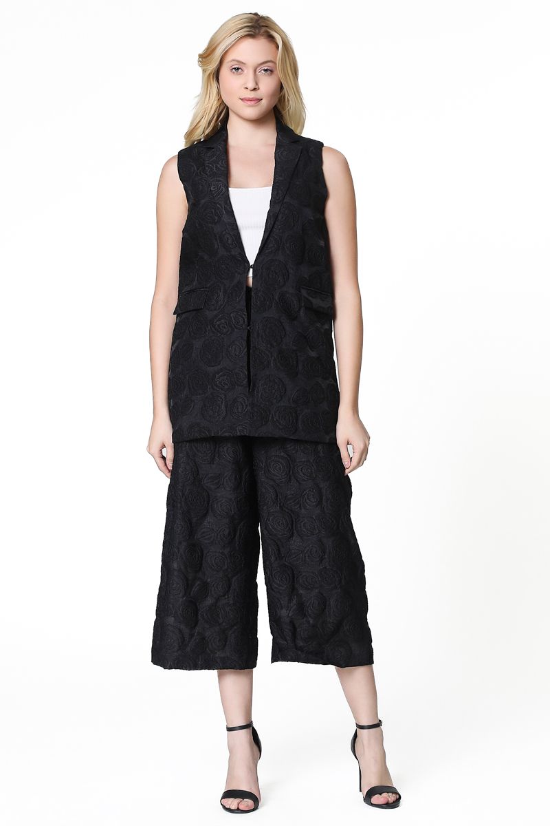 blazer vest with floral texture