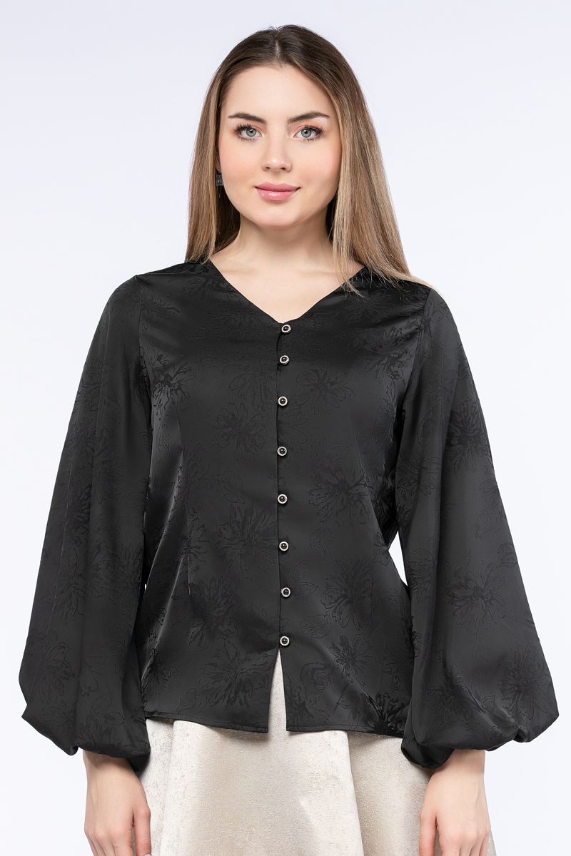 women satin shirt with puffed sleeves