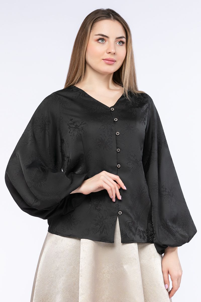 women satin shirt with puffed sleeves