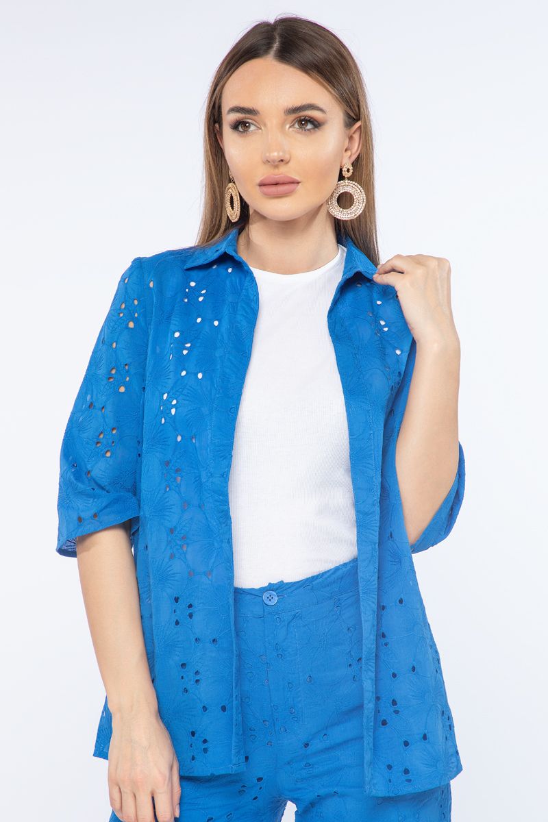perforated women shirt jacket with embroidery