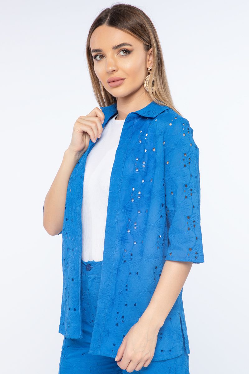 perforated women shirt jacket with embroidery