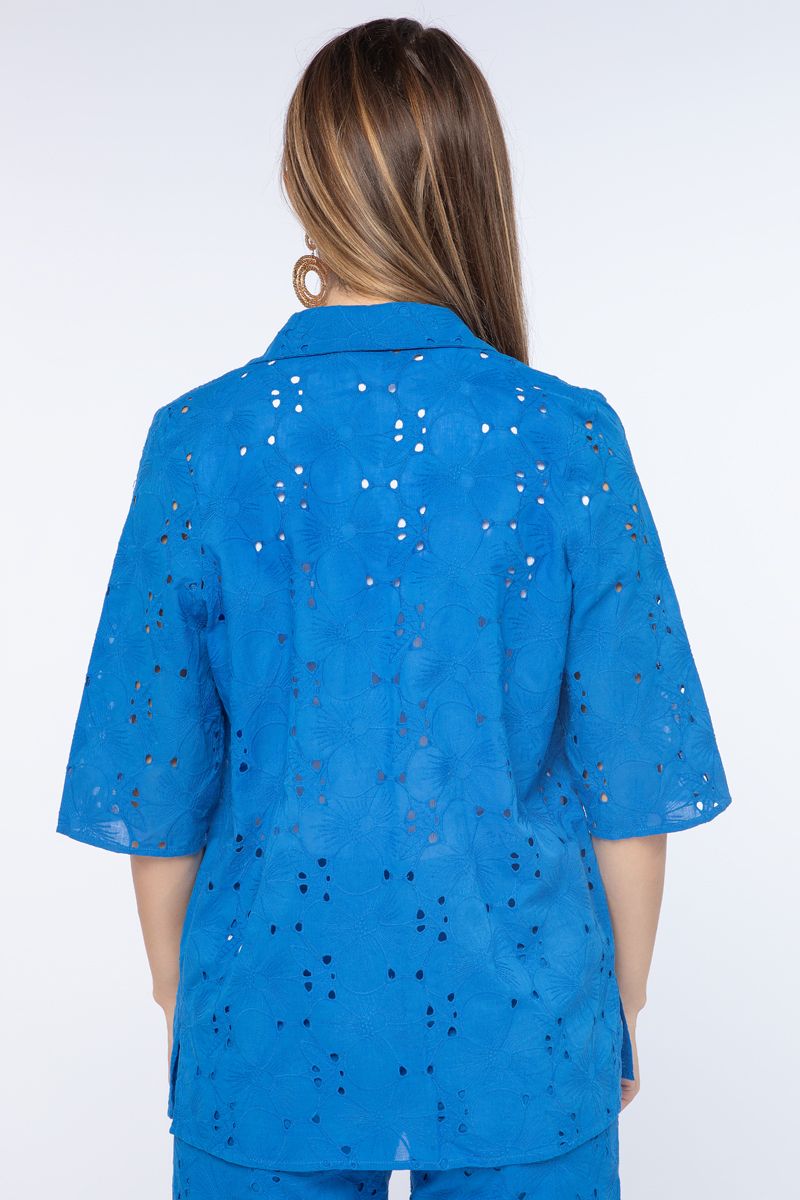 perforated women shirt jacket with embroidery