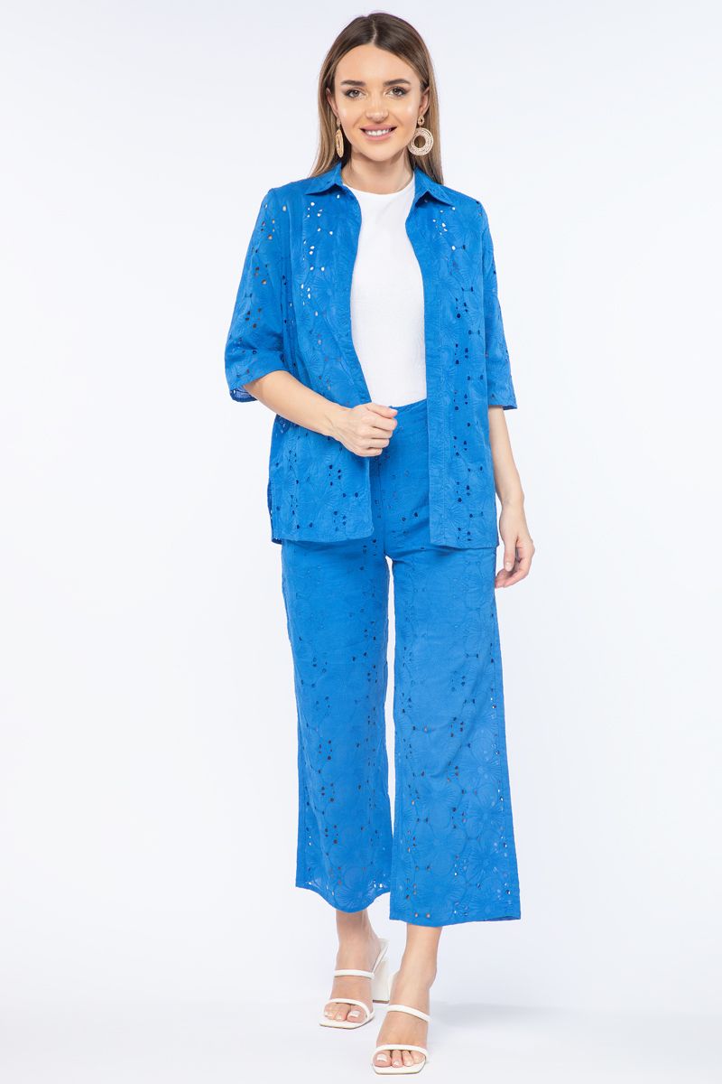 perforated women shirt jacket with embroidery