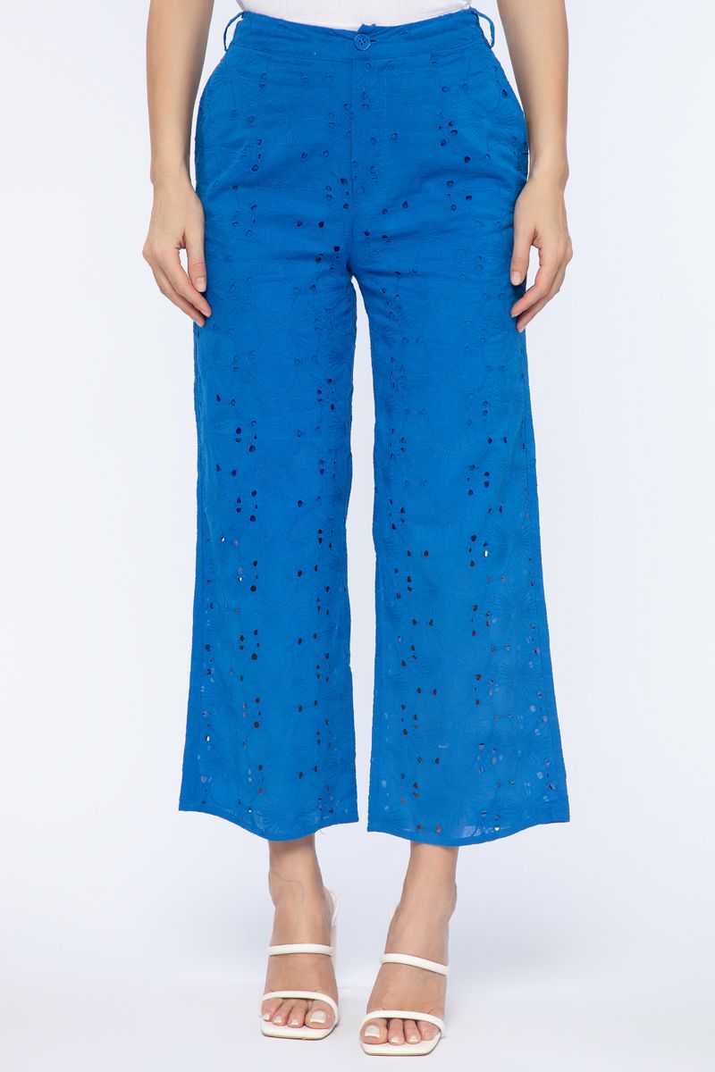 perforated women pants with embroidery