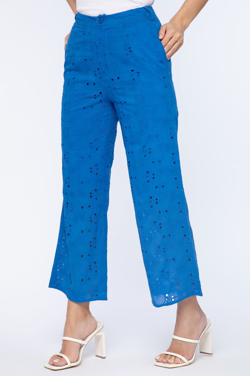 perforated women pants with embroidery