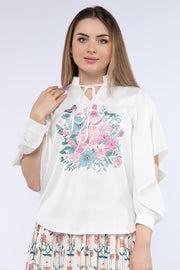 women top with open cut sleeves