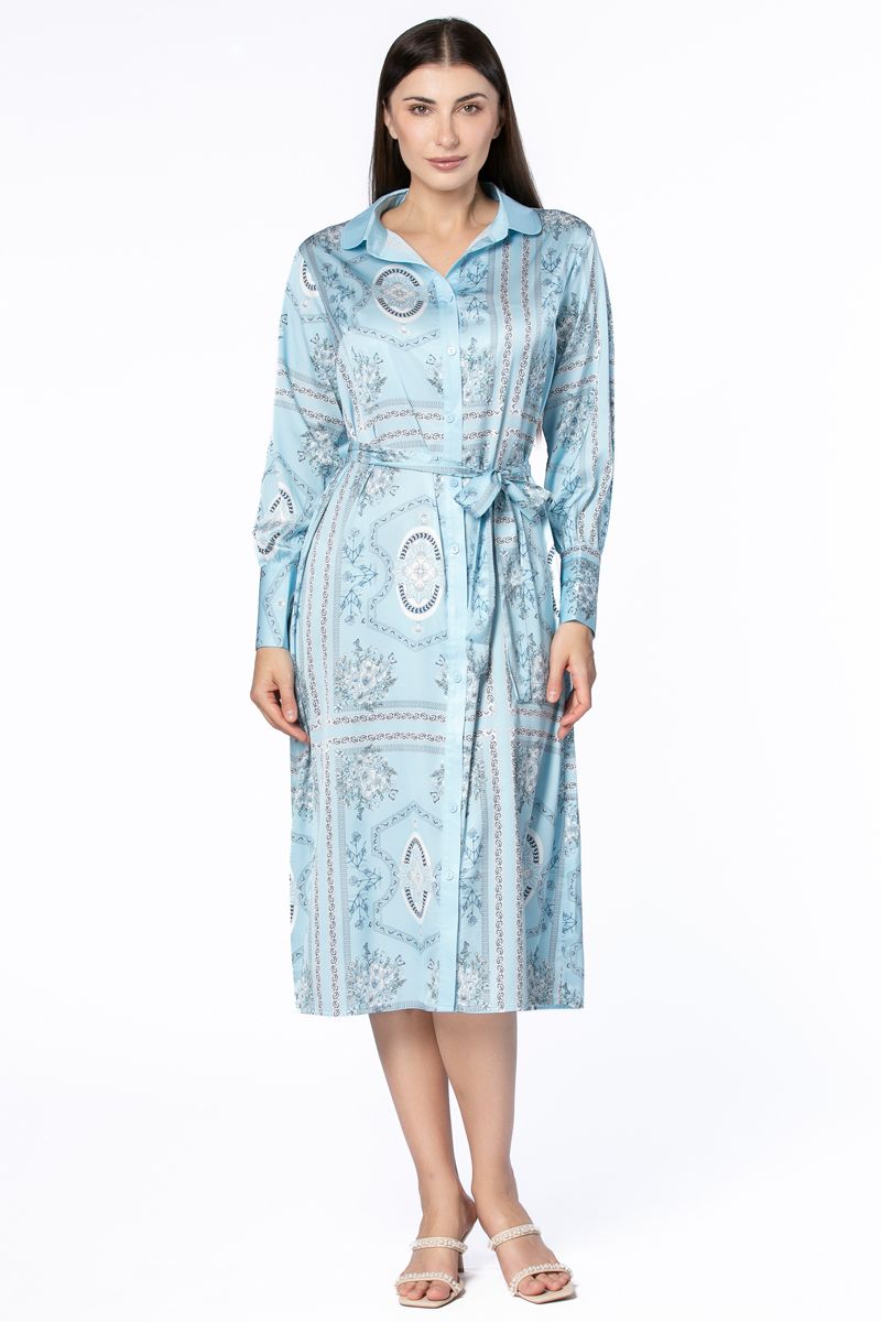 فستان نسائي بنمط قميص وبطبعات