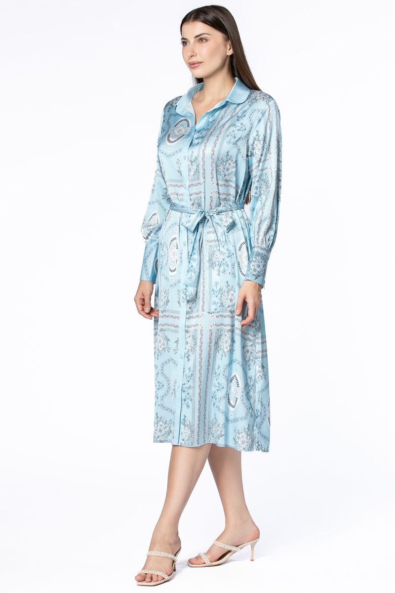 فستان نسائي بنمط قميص وبطبعات