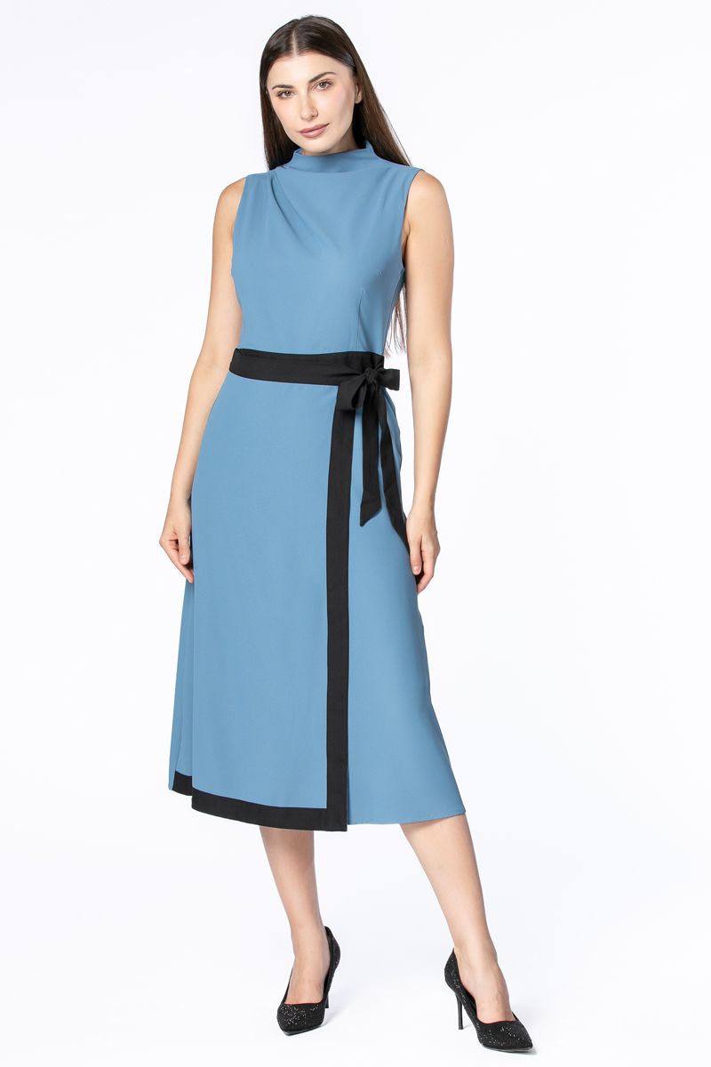 فستان نسائي متباين اللون وبحزام