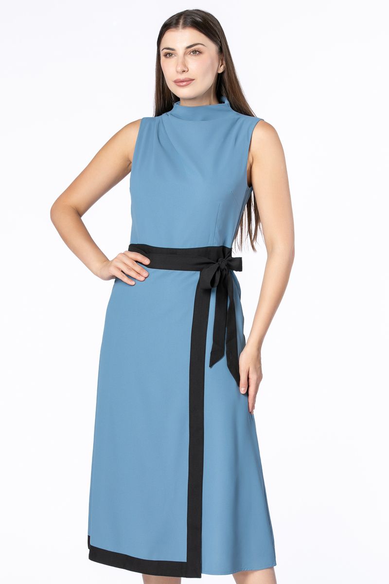 فستان نسائي متباين اللون وبحزام