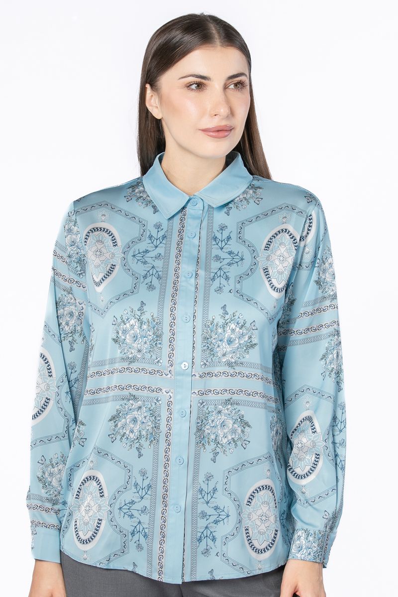 قميص ساتان نسائي بطبعات