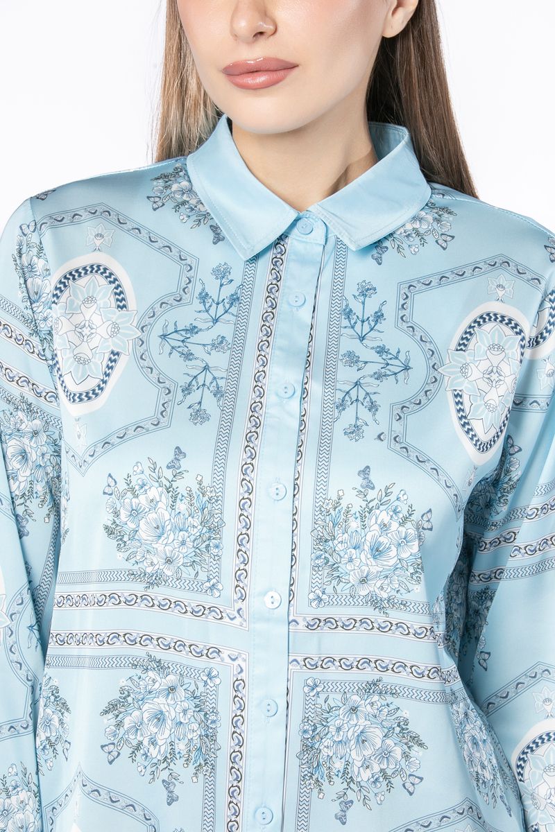 قميص ساتان نسائي بطبعات