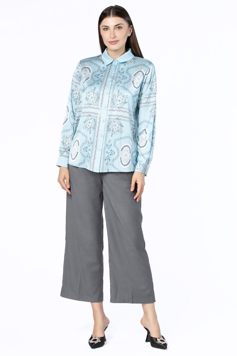 قميص ساتان نسائي بطبعات