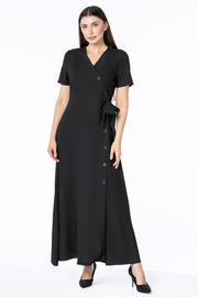 فستان نسائي ماكسي بنمط لف مع أزرار