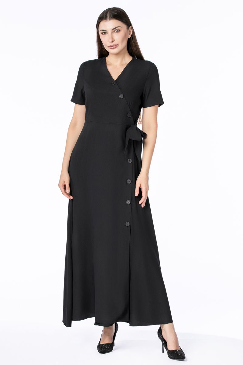 فستان نسائي ماكسي بنمط لف مع أزرار