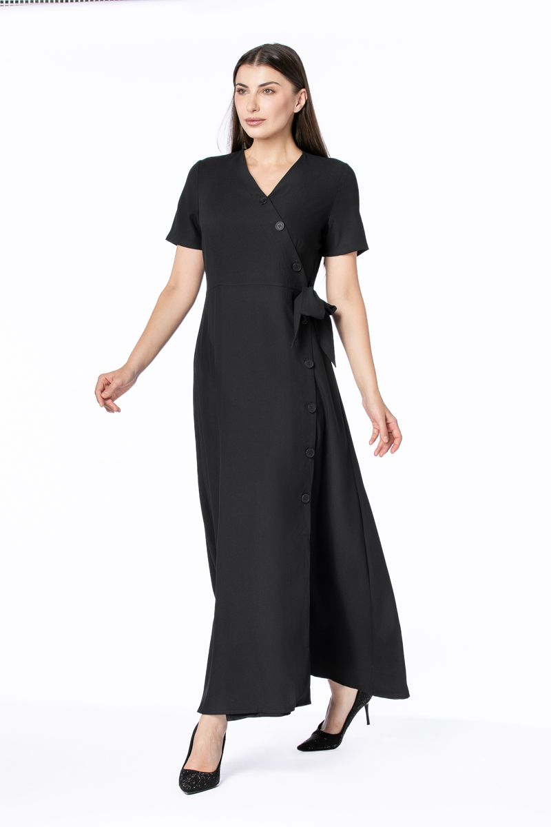 فستان نسائي ماكسي بنمط لف مع أزرار