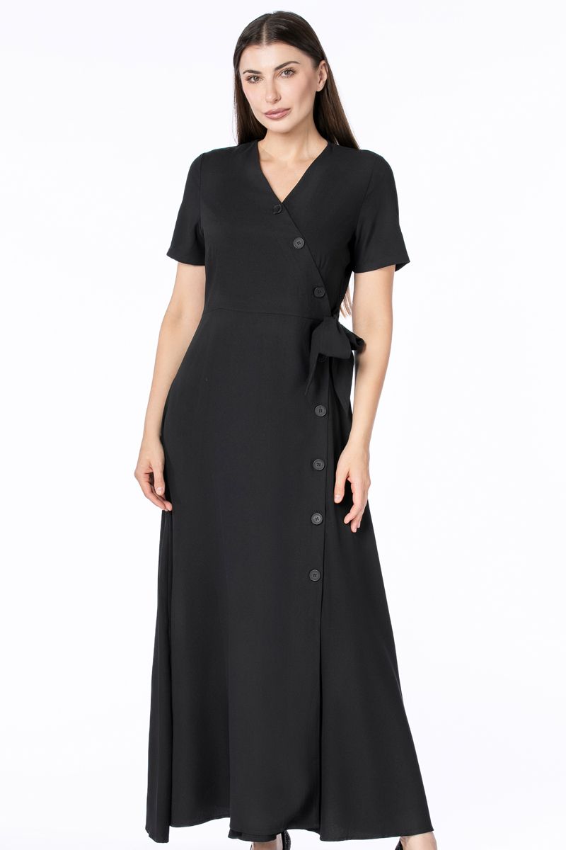 فستان نسائي ماكسي بنمط لف مع أزرار