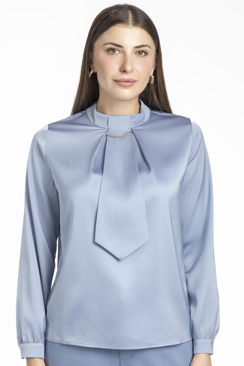 بلوزة نسائية بلون موحد وربطة